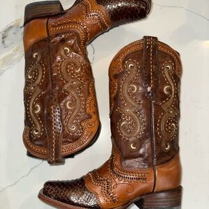 Intricate Brown Leather Cowboy Boots